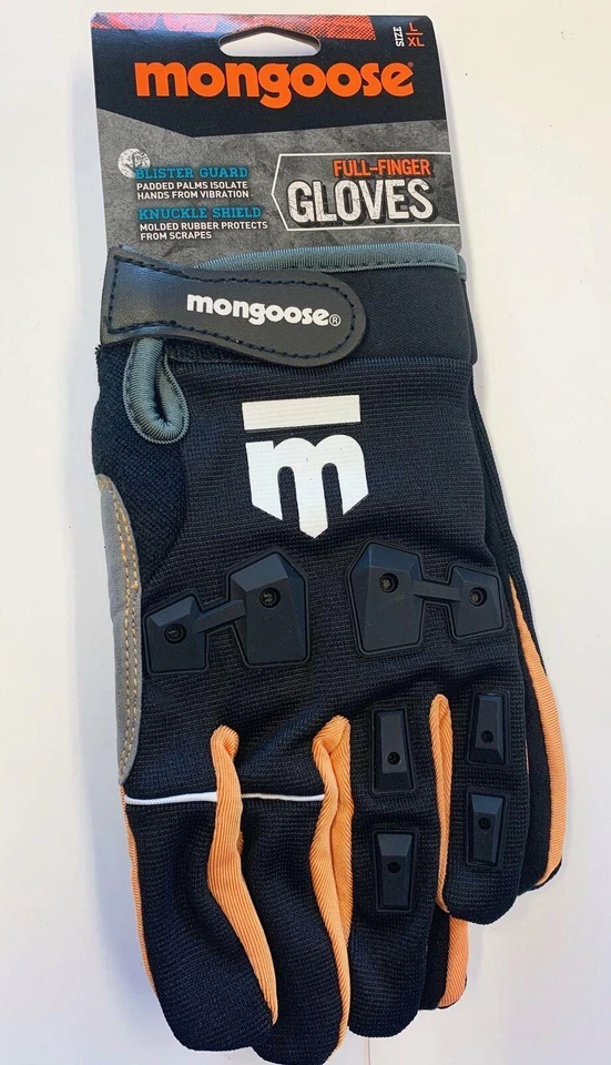 2 Pairs Mongoose L/XL Full Finger Bike Bicycle Padded Gloves BMX Mountain New - Image 4 of 4