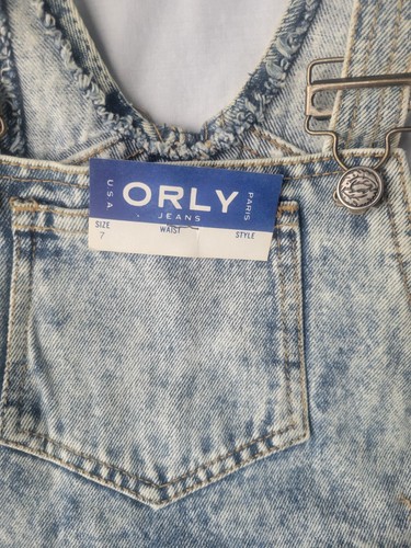 NEW ORLY ACID WASH BLUE COTTON STRETCH DENIM JEAN BIBS SUSPENDERS OVERALL PANT 7 - Picture 10 of 15