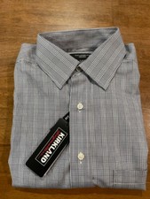 KIRKLAND MEN'S TAILORED FIT SPREAD COLLAR CHECK SHIRT NAVY/WHITE 15 32/33 NWT