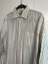 Banana Republic Mens Dress Shirt 100 Cotton LG 16-16.5 Ivory w/ Blue Stripes