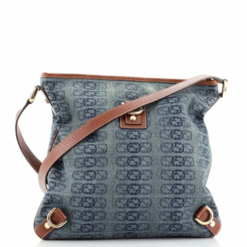 D-Ring Messenger Bag Printed Denim Blue 