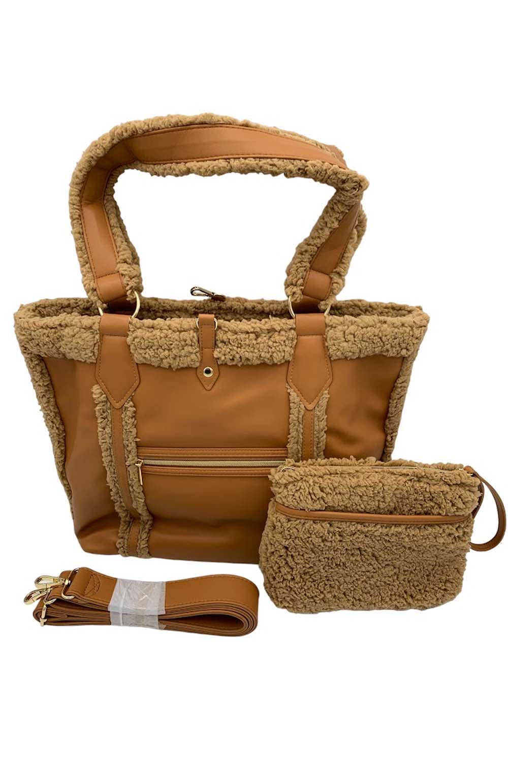 G.I.L.I. Reversible Sherpa Tote w/ Sherpa Pouch Biscuit