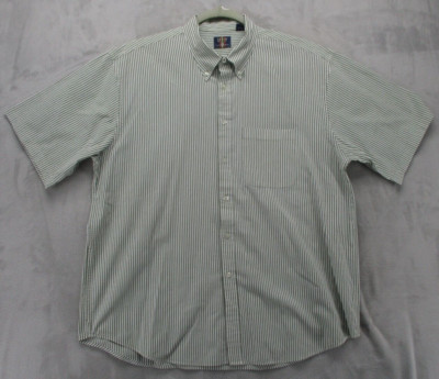 Arrow Button Up Shirt Men's X-Large Green White Stripe Pattern Cotton Blend