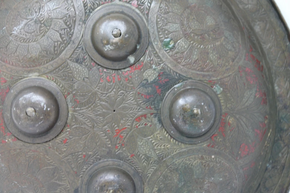 Старинный старый бронзовый цветочный могольский парсийский исламский боевой щит доспехи NH6591 - Изображение 3 из 4