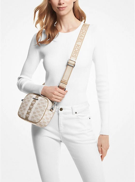 Jet set medium logo stripe crossbody bag hot sale