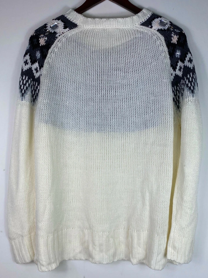 New CATO Sweater Pullover 18W 20W 2X Nordic Fair Isle Ivory Gray Beaded    jj - Image 3 of 4