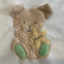 Snugly Baby Teddy Bear White Plush Fleece Blanket Star Green Yellow XOXO 37x28