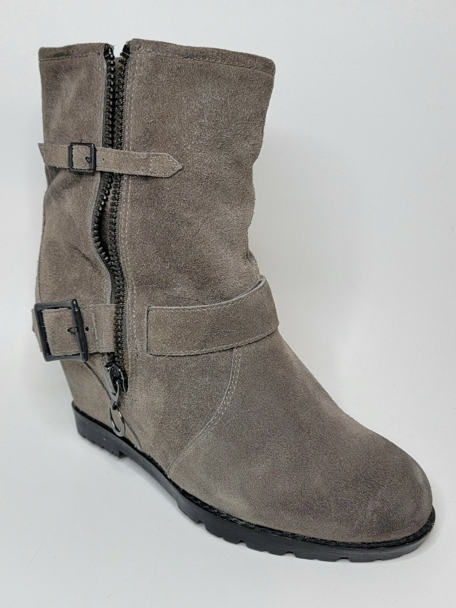 Ash Womens Brown Suede Leather Wedge Ankle Boots Moto 38.5