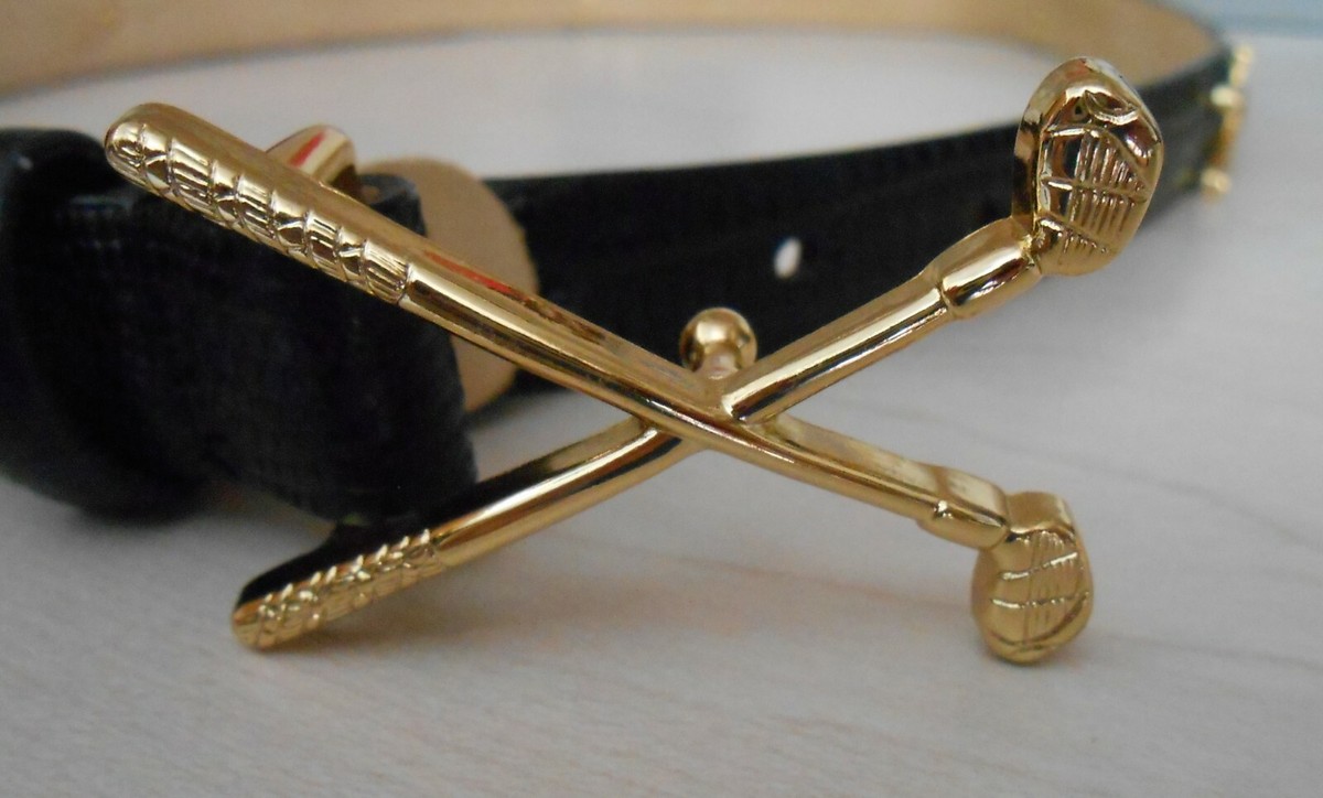 LB BELT COMPANY BLACK ITALIAN LEATHER THIN BELT, GOLF CLUB 