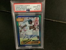 2019 PANINI CLASSICS LAMMAR JACKSON OPTICHR. PREMIUM SIG. BLUE #209 /5 PSA 10