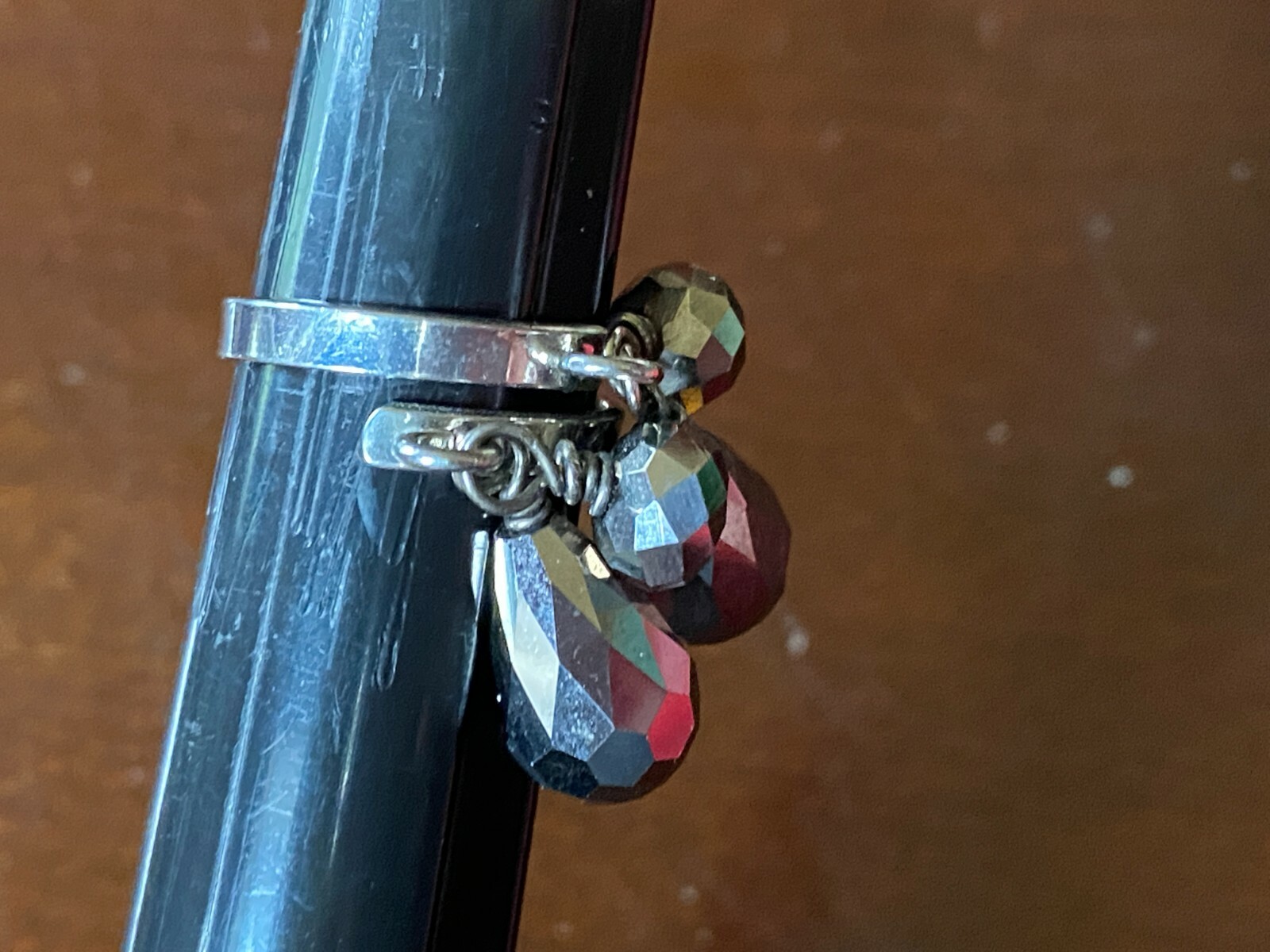 Faceted Hematite Drop Dangle Adjustable Ring Silv… - image 7