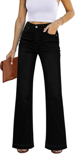 Womens Flare Jeans High Waisted Wide Leg Baggy Jean for Women Stretch Denim Pant