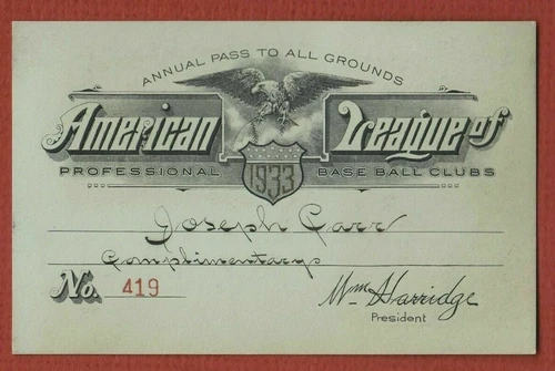 1933 Ticket Pass Babe Ruth 34 HR Last Pitching Win #95 /Greenberg RC/Foxx TC⚾️