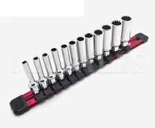 12-Pc 1/4" Drive SAE/MM Universal Deep Spline Socket Set w/ Aluminum Holder