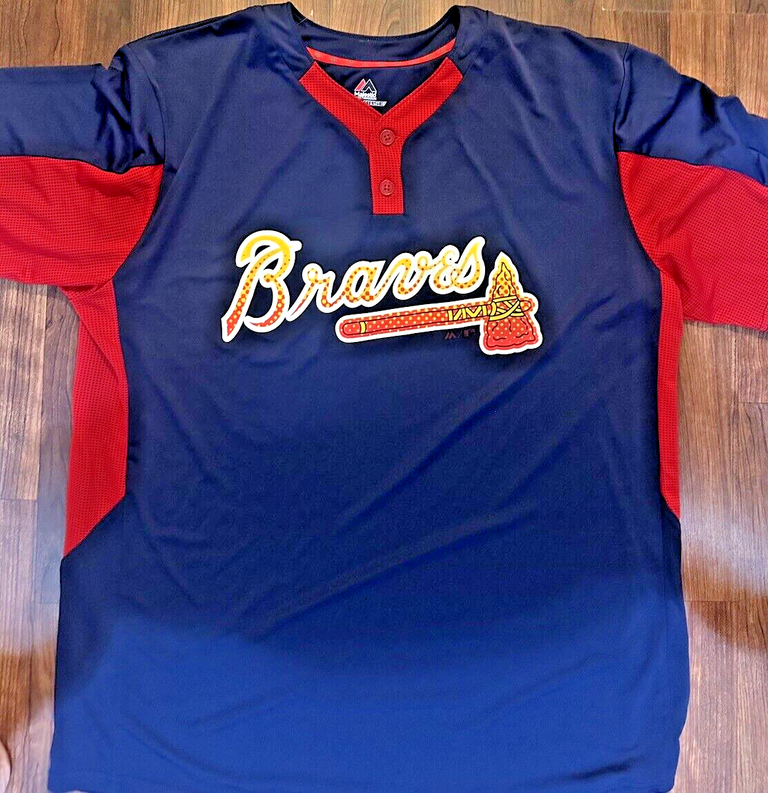 Majestic MLB Atlanta Braves Jersey Blank NO Name Blue Red Tomahawk