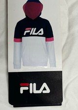 FILA GIRLS COLOR BLOCK LOGO HOODIE WHITE/NAVY/HOT PINK M 10/12 NWT