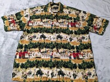 VTG Roper Shirt Mens L Western Cowboy Rodeo Scene All Over Print Art READ