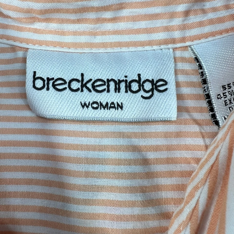 Blusa Breckenridge Mujer Talla Grande 2X Naranja Blanco Rayas Pájaro Casa Bordado Foto 3 de 4