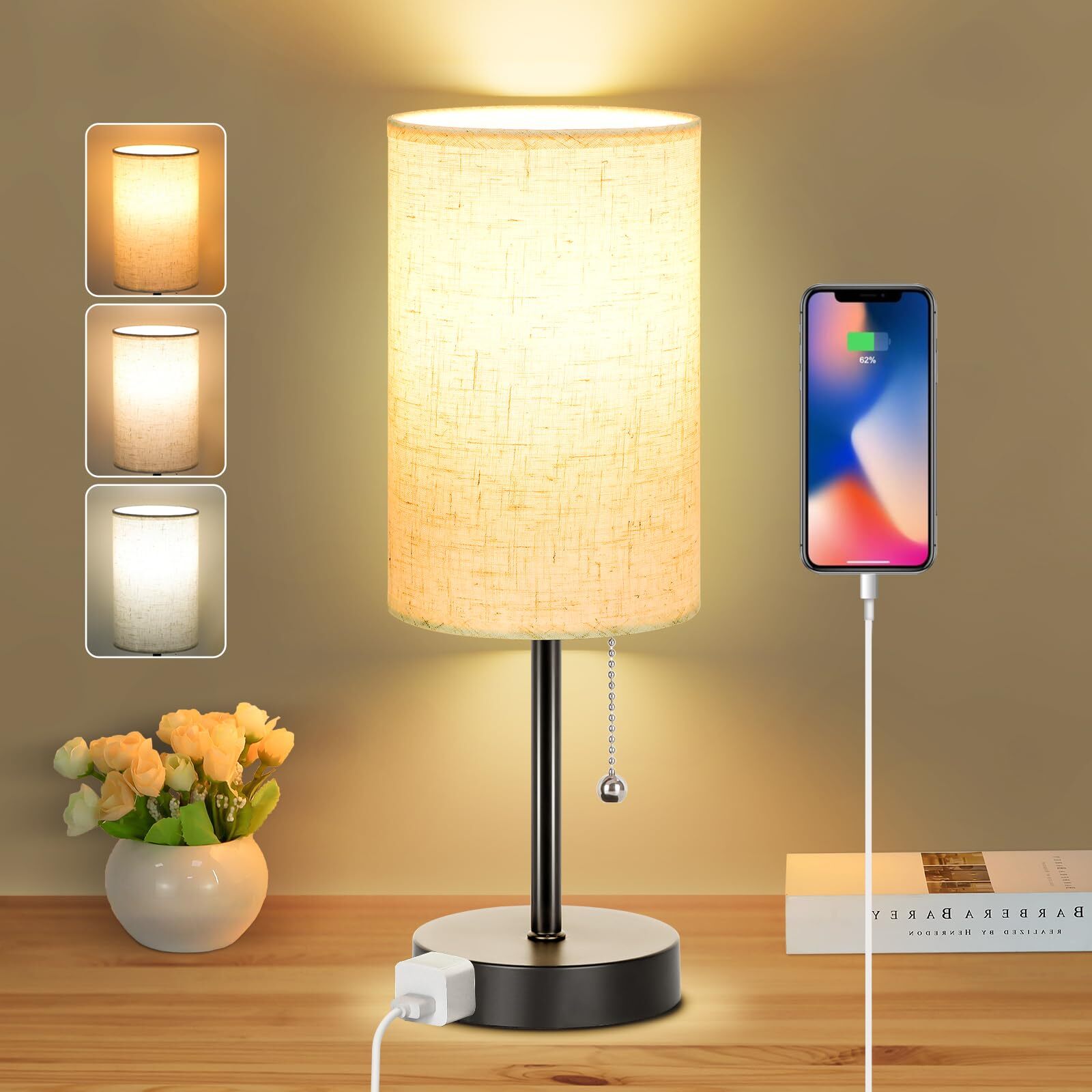 Stylish 3-Color Table Lamp with Pull Chain for Bedroom Decor-image