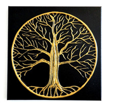 Albero della Vita - Serie Oro Argilla su Tela 30x30 cm Arte Scandinava