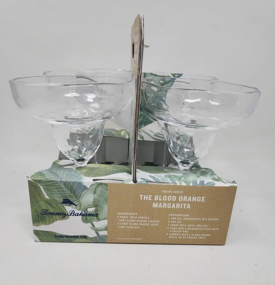 SET 4 Tommy Bahama Acrylic Margarita Glasses BPA Free 13.5oz Dishwasher