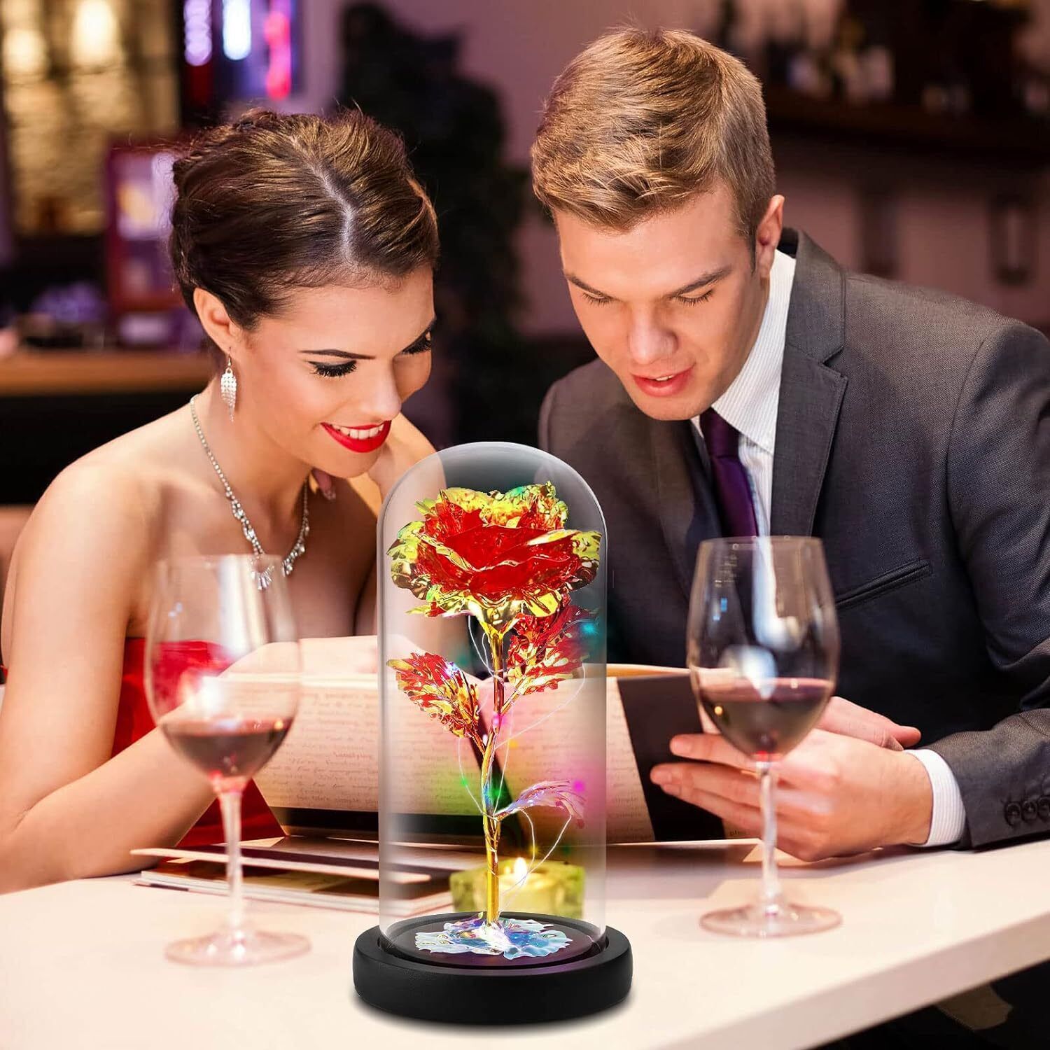 Enchanted Forever Rose Flower In Dome Glass LED Night Light ...