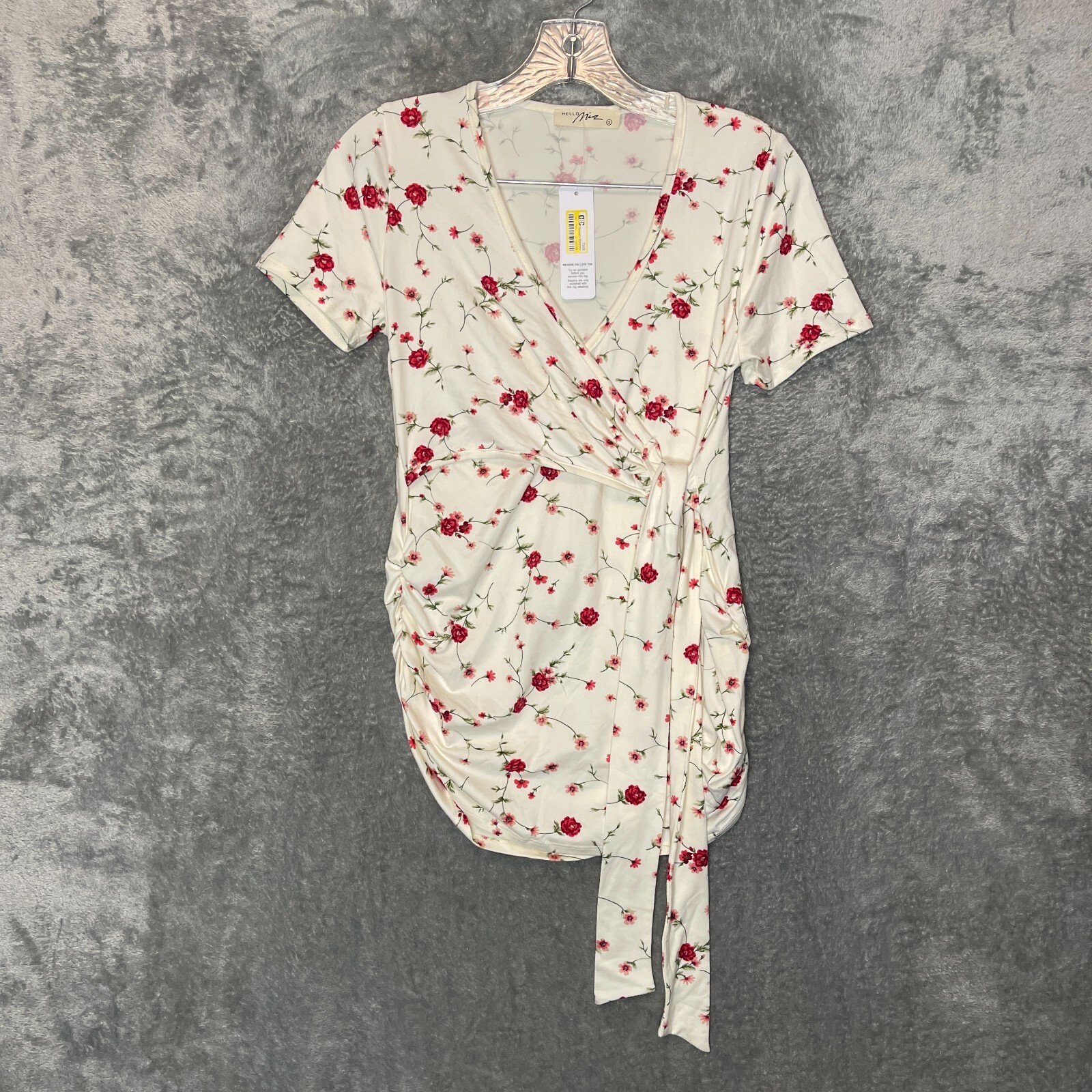 Women's Floral Wrap Nursing Top Stretchy Ruched Short Sleeve NWT