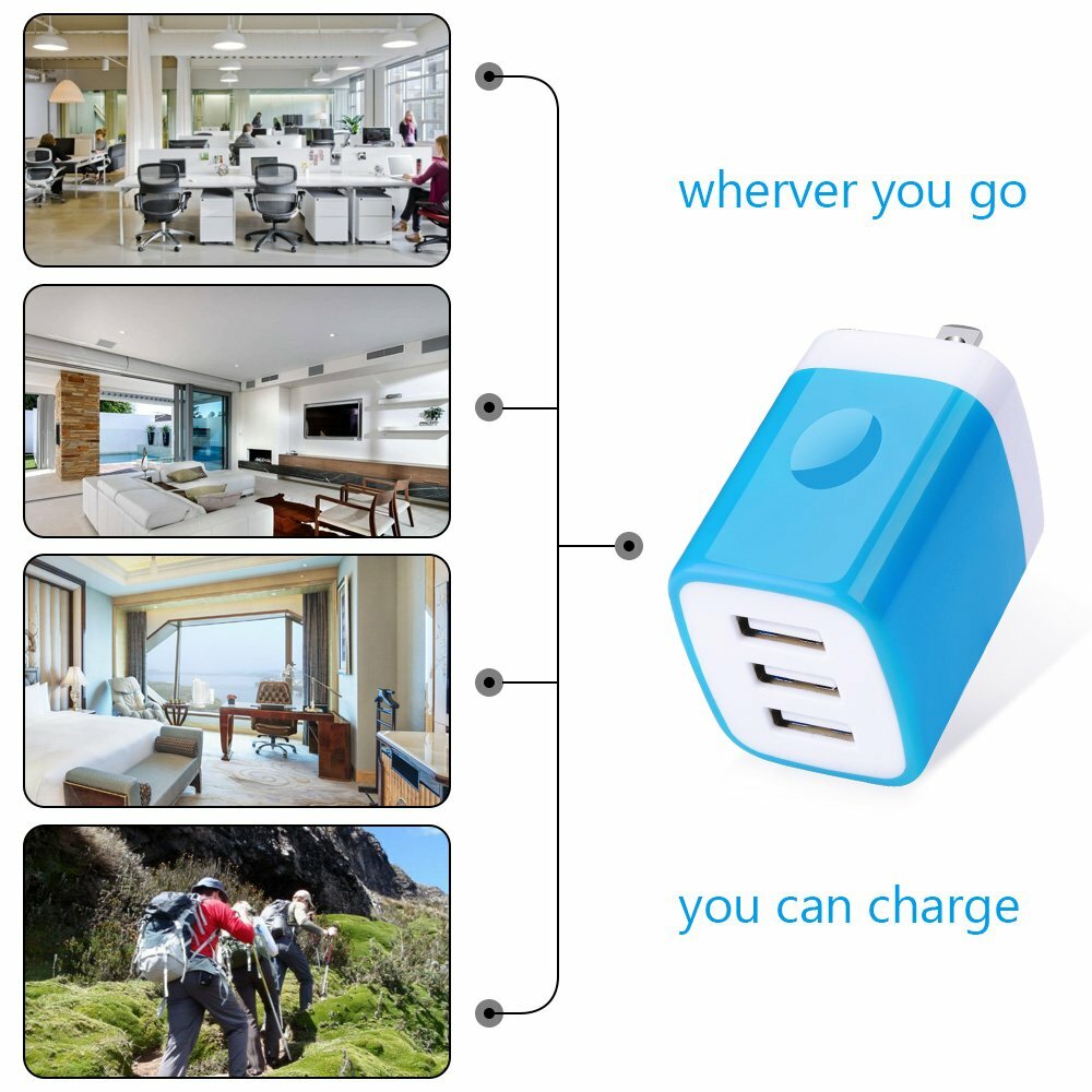 3 Port USB Home Wall Fast Charger For Cell Phone iPhone Samsung Android - Picture 14 of 21