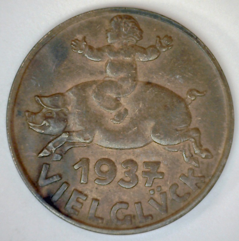 Austrian 1937 Good Luck Happy New Year Bronze Token Babe Riding Pig