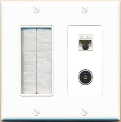 RiteAV CAT5E TOSLINK with Brush Wall Plate [White]