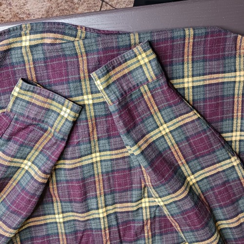 Botón de franela a cuadros Woolrich trabajo exterior manga larga púrpura verde talla XL - Imagen 8 de 13