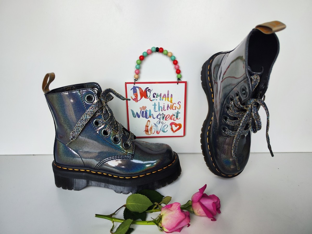 Women's Dr Martens Molly Vegan Iridescent metallic platform quad sole boots  UK6