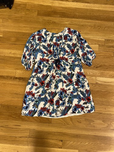 Zara Girls Multi Color Floral 3/4 Sleeve Dress Size 11/12 Tye Waist Shirt Dress - Picture 8 of 11