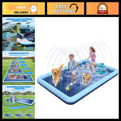 Large Splash Pad for Dogs & Kids 4-8, Outdoor Water Toys, Backyard Fun, Teal 97''