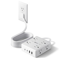 10Ft Power Strip Surge Protector 8 Outlets 4 USB C Flat Plug