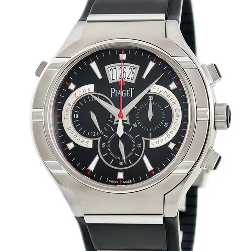 PIAGET Polo 45 Chronograph P10534 G0A34002 Black Bar Date 2 Time Zone Disp