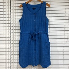 Tommy Hilfiger Button Down Short Dress Blue Belted Tie Waist Sleeveless Preppy L