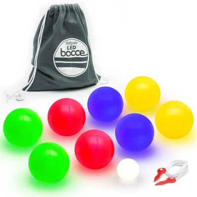 LED Bocce Ball Game Set 100mm 8 Light Up Balls Pallino Rope GoSports Case Choose