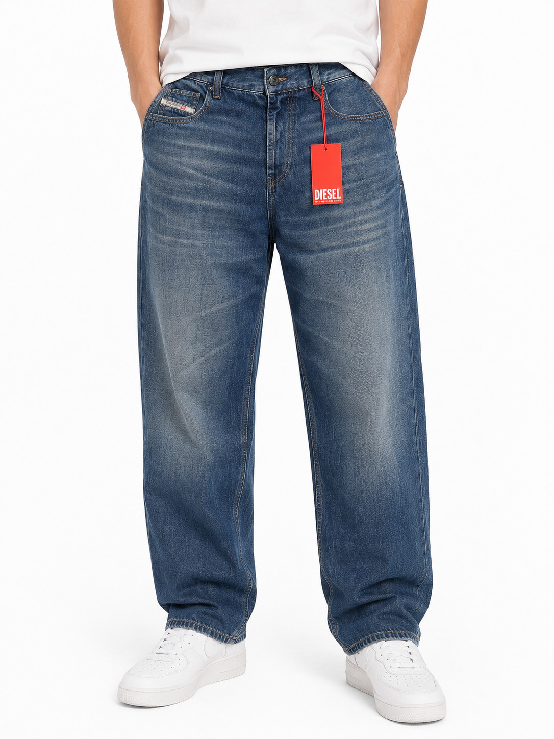DIESEL 2001 D-Macro 0NJAN Herren Jeans W33/L30 Blau Loose Straight Bein