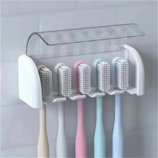 A Covered 5-slot Toothbrush Holder, Self-adhesive Wall Toothbrush Storage Rack