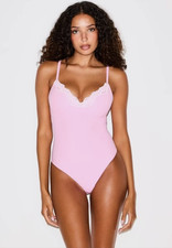 NWT Skims Fits Everybody Lace Push Up Thong Bodysuit in Bubblegum Tonal, Size XL