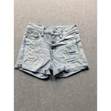 American Eagle Hi-Rise Shortie Distressed Denim Shorts Light Wash Button Fly 2