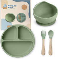 Nurturenest Silicone Toddler Feeding Set Suction Plate Bowl Toddler Spoon Fork