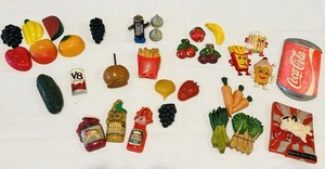 Lot Of 32 Various Vintage Fruits Vegetables Fries Coke Hershey Fridge Magnets
