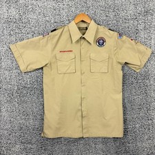 Boy Scouts Of America Shirt Mens Medium Tan Uniform Scout Patches BSA Outdoors