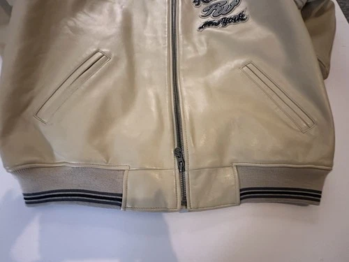 RARE Vintage Y2K Rocawear "Lion Head" Leather Varsity Jacket Beige Black Sz XL image 17