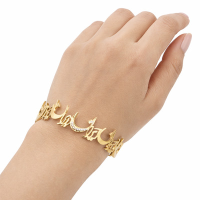 CUSTOM IRAN MAP & NAME DIAMOND STANILESS STEEL GOLD PLATED BANGLE BRACELET GIFT