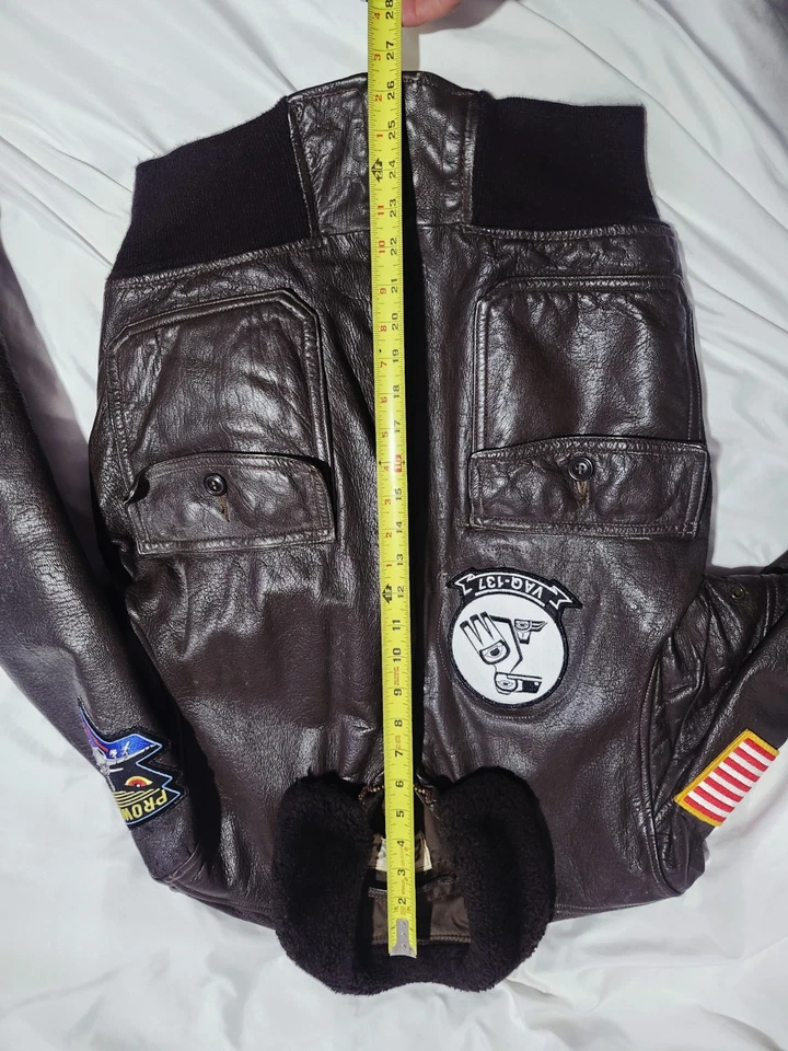 Chaqueta de cuero tipo G-1 intermedio vintage talla 40 parches bombardero USN Foto 3 de 4