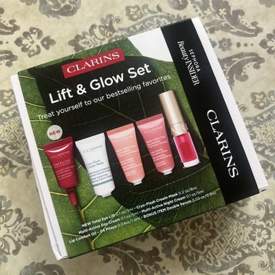 New in Box - CLARINS - Lift & Glow Set - Eye Lift, Mask, Serum, lot of 6 items