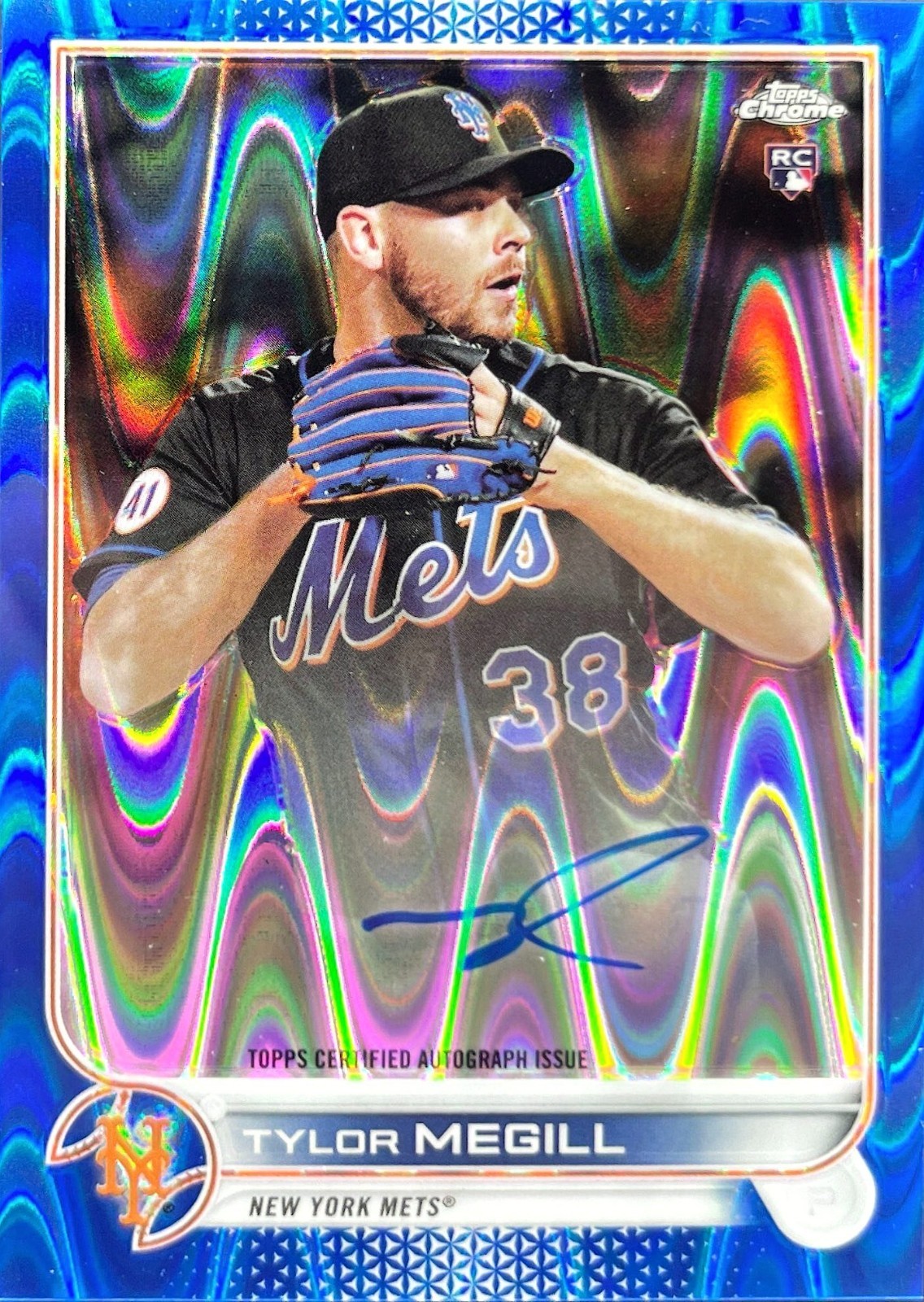 2022 Topps Chrome Tylor Megill Rookie Blue Raywave Refractor Auto SP /150